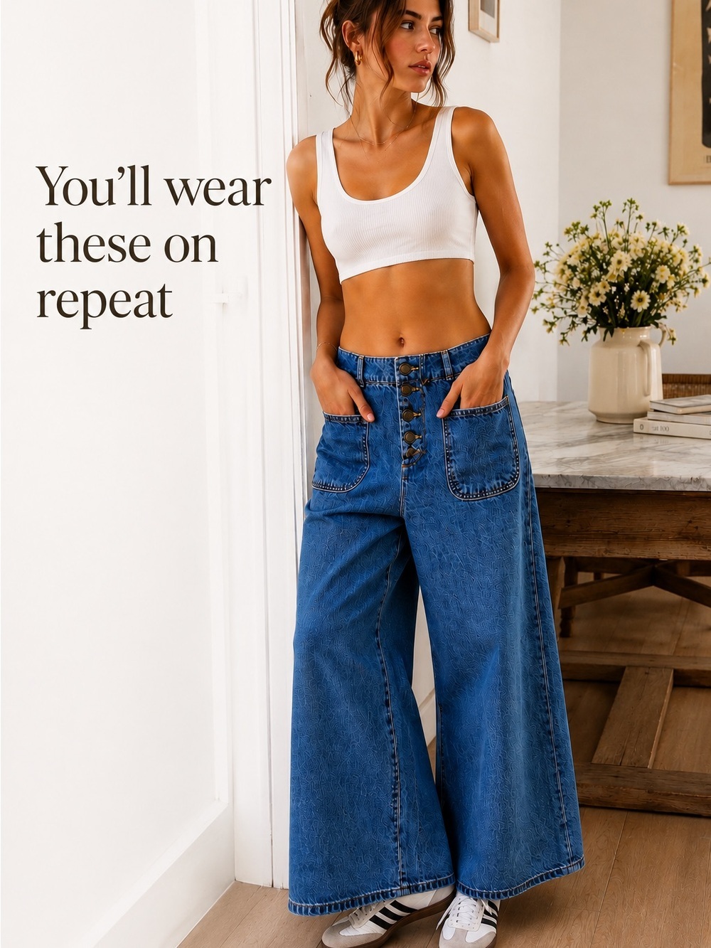 Free People Old West Wide Leg Jeans Cinch Back Button Fly Blue 28 - Picture 5 of 12